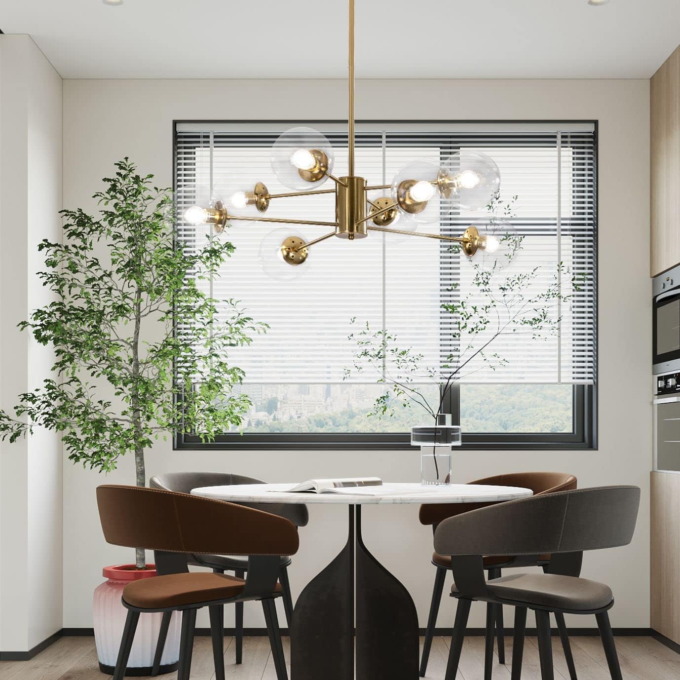 KCO Lighting Modern Sputnik Chandelier 8-Light Clear Glass Globe Ceiling Light Mid Century Brass Flush-Mounted Kitchen Iceland Product Image 6
