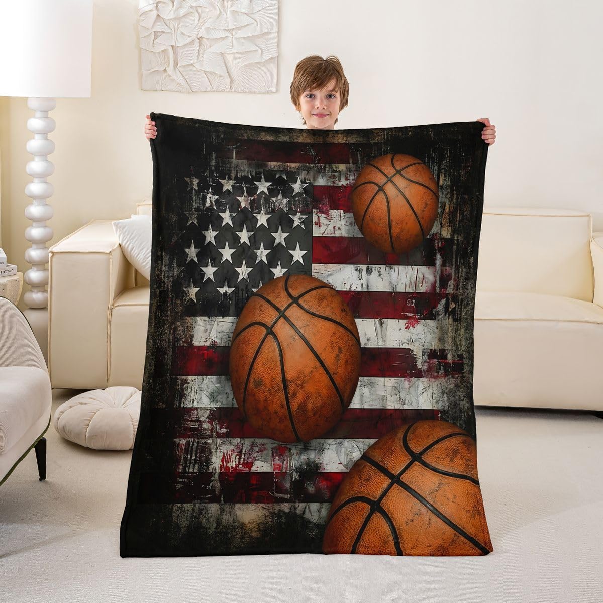 Feelyou Football Flannel Fleece Throw Blanket Queen 90"x90" Soccer Fuzzy Blanket Kids Boys Girls Soccer Ball Game Black American Flag Plush Blanket Sports Theme All Season Bed Blanket