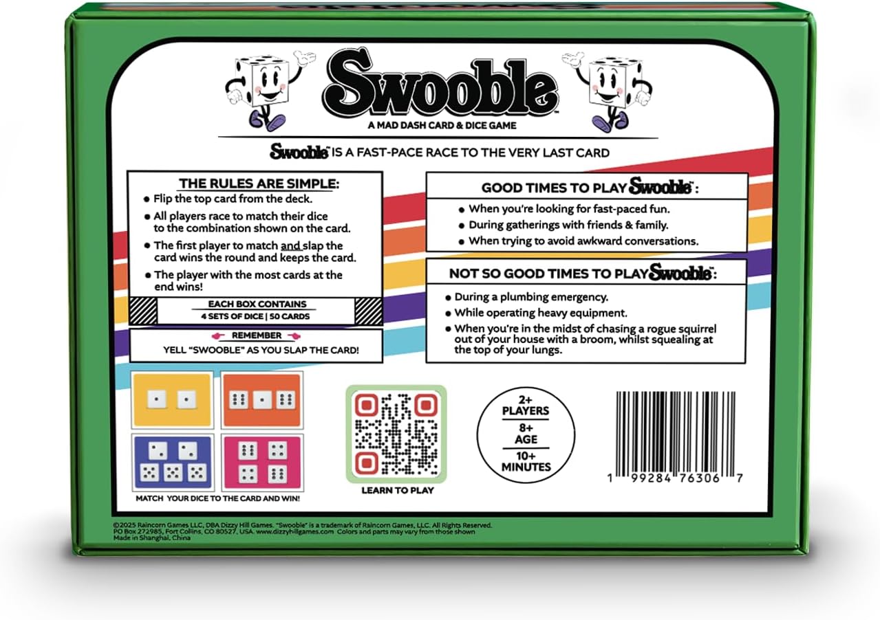 Swooble by Dizzy Hill Games – Fast-Paced Card & Dice Game for Kids, Teens & Adults | Family Party Game Night | Ages 8+, 2+ Players |Simultaneous Play | Quick Fun in 10 Minutes or Less