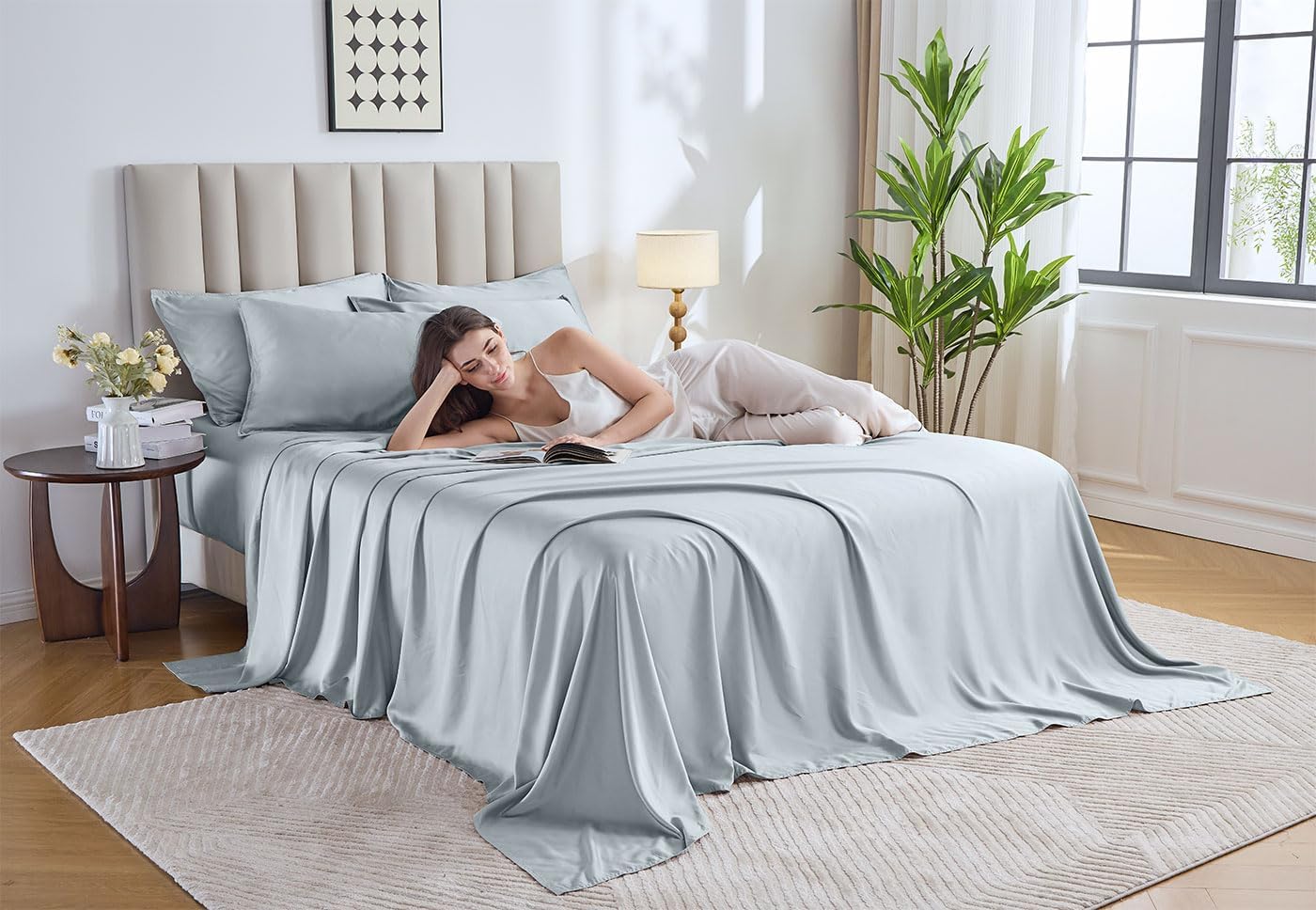 Pure Bamboo King Sheets, Genuine 100% Organic Viscose Derived from Bamboo Bed Sheet Set, Luxuriously Soft & Cooling, Double Stitching, 2 Year Quality Promise (King, Glacier) - Image 2