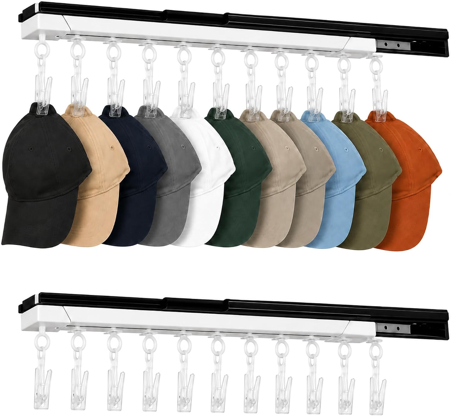 2 Pack Sliding Metal Hat Rack, Adhesive Baseball Cap Organizer for Closet