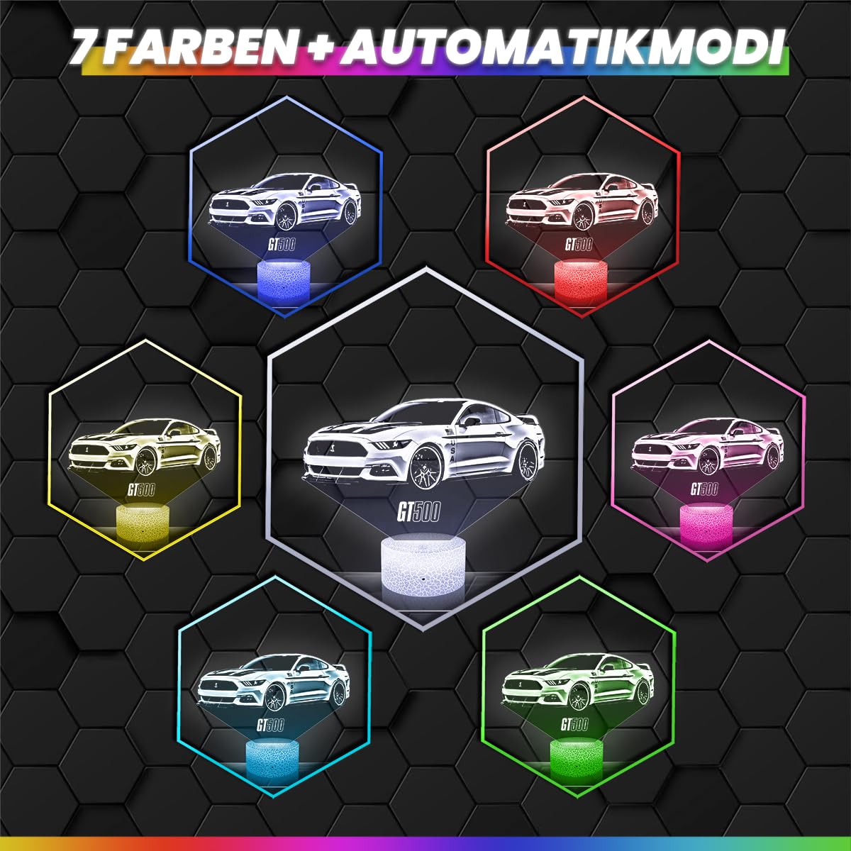 Lampephoto.fr - Amerikanisches Auto Supercar 3D Lampe, Touch Nachtlicht, AutoDekoration, Auto Geschenk, 3D Led Illusion Geschenkidee Weihnachten Geburtstag Junge und Mädchen TOP