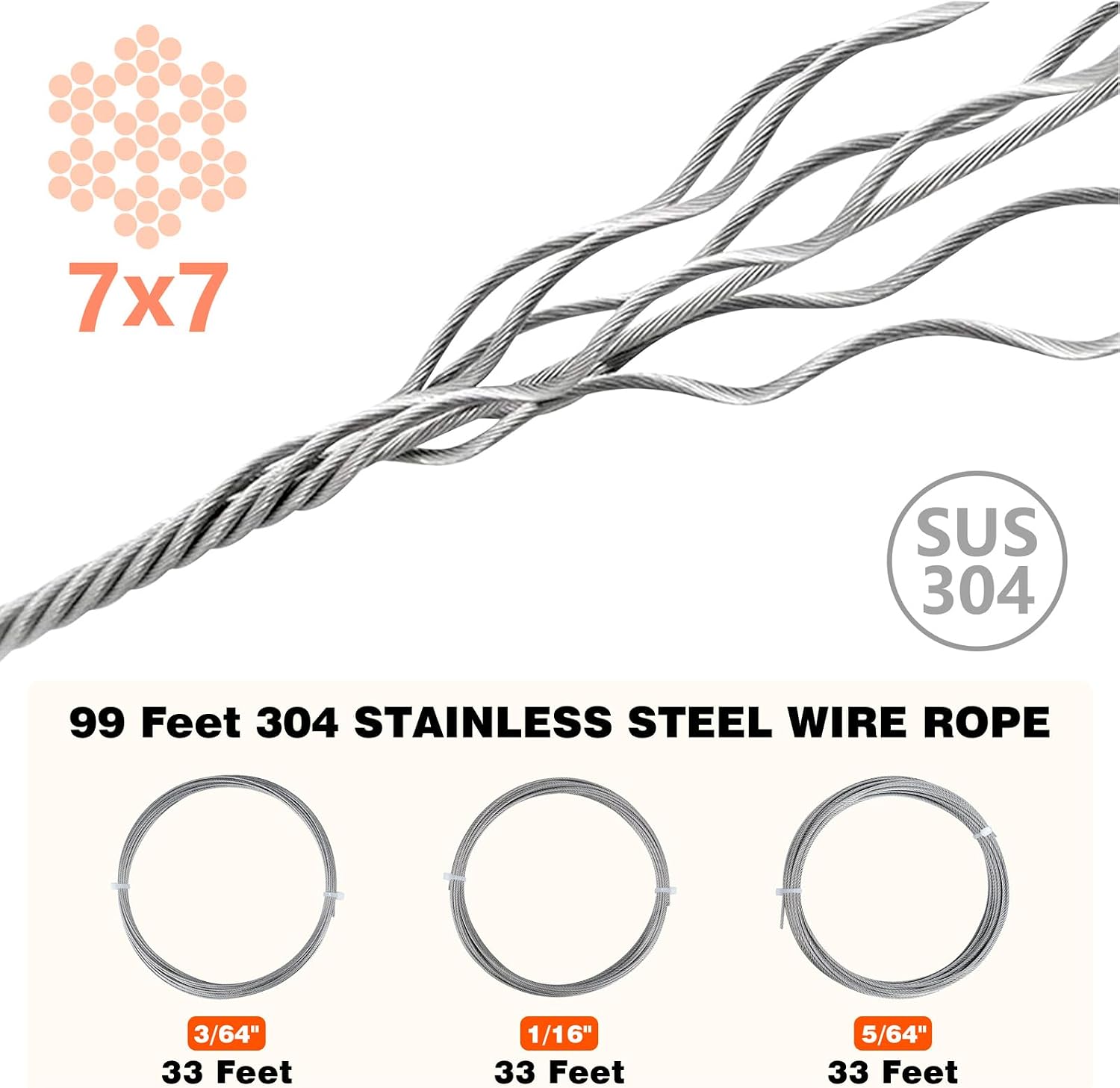 Sanuke Wire Rope Crimping Tool for 3/64 5/64 1/16 Wire Rope with 3 Sizes Stainless Steel Cable, 150pcs Crimping Loop Sleeves, 10pcs Thimbles and A Portable Bag