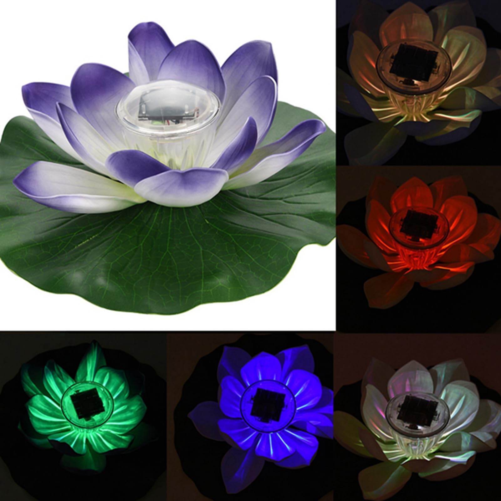 OVAQUIXI Solar Floating Flower Lamp 7 Colors RGB LED Floating Pond Light with Auto On Off Light Sensor for Garden Pool Decoration (Colorful Purple)