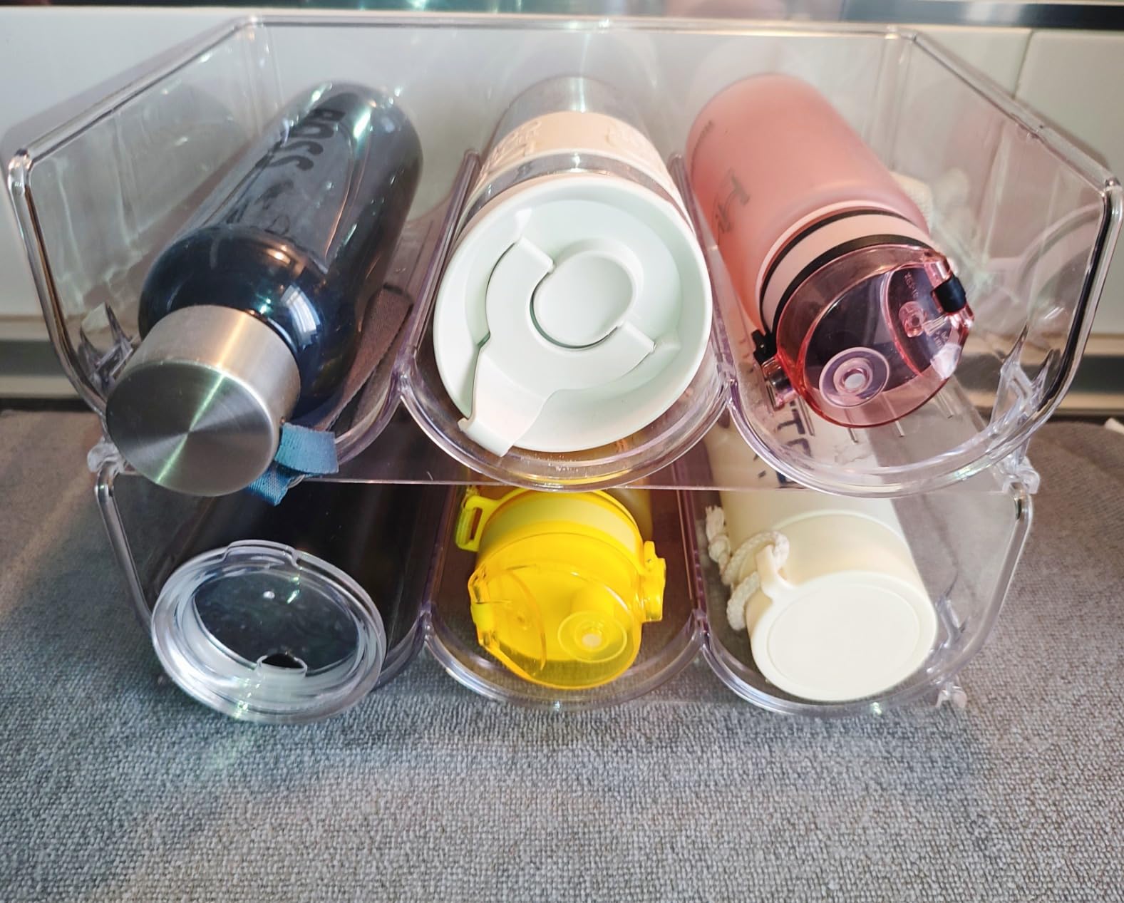 Puricon Plastic Water Bottle Organizer Rack, Stackable Bin Holder for ...
