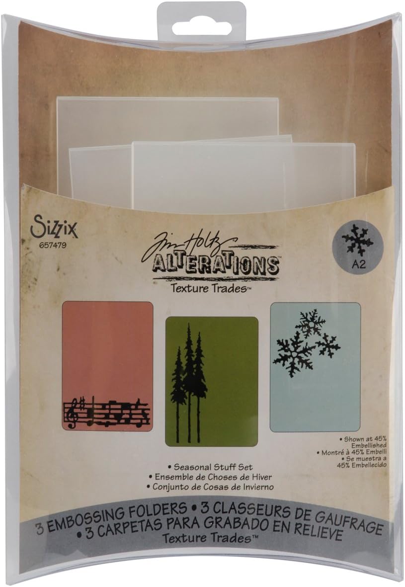 Sizzix Texture Trades Embossing Folders 3PK - Seasonal Stuff Set by Tim Holtz