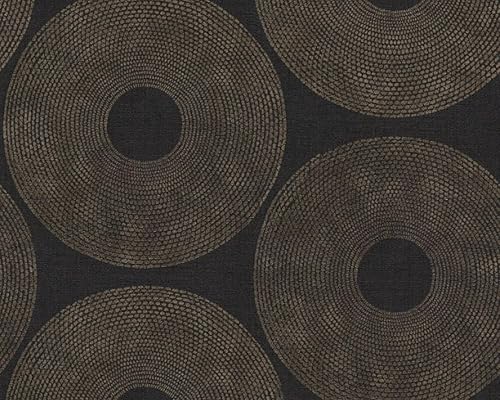 CONCORD WALLCOVERINGS - Papel tapiz texturizado de círculos modernos negro dorado 21 pulgadas x 33 pies 56 pies cuadrados 385242