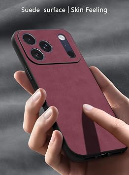 iPhone 18 Pro / 17 Proケース、TPUとスエードPUレザーケース、防振滑り止め超軽量高級カバーワインレッド