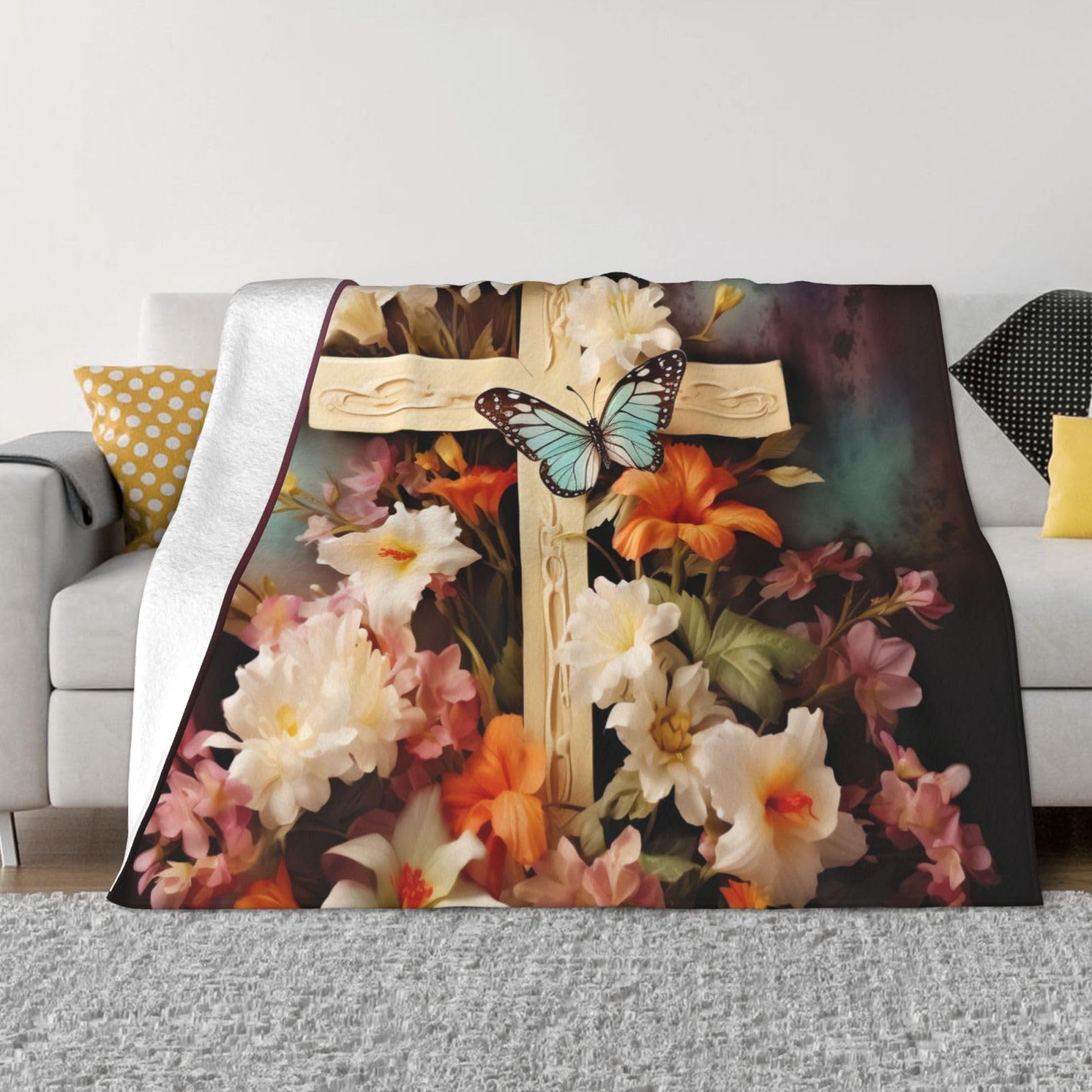 Couverture de voyage et camping en flanelle chaude et légère à motif fleuri