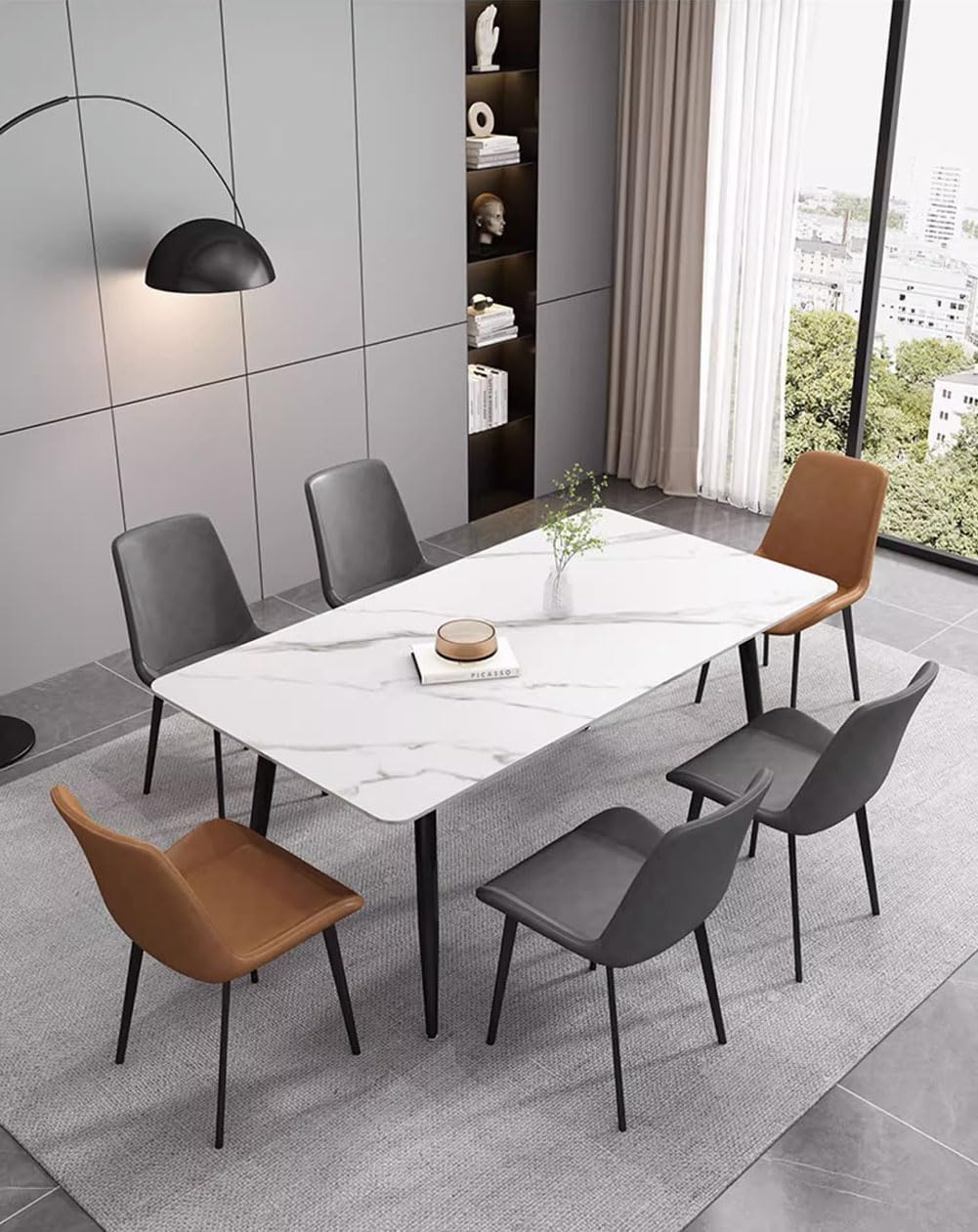 Mid Century Esszimmerstuhl 4er Set Armlose Indoor Küchenstühle mit PU Leder Sitz und Karbonstahlbeinen, Moderne Schminkstühle für Zuhause oder Büro