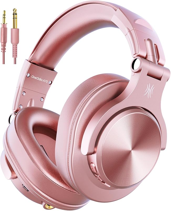 Auriculares supraaurales Bluetooth OneOdio A70, estudio de DJ con cable de alta resolución - RG | Auriculares supraaurales inalámbricos con tiempo de reproducción de 72 horas, conectores con cable de 3,5 mm/6,35 mm para monitorización de estudio, mezcla, guitarra, amplificador y PC