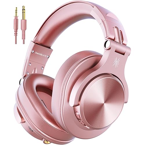 OneOdio A70 Bluetooth Over Ear Headphones, Wireless Headphones w/ 72H Playtime, Hi-Res, 3.5mm/6.35mm Wired Audio Jack for Studio Monitor & Mixing DJ Guitar AMP, Computer Laptop PC Tablet - Rose Gold