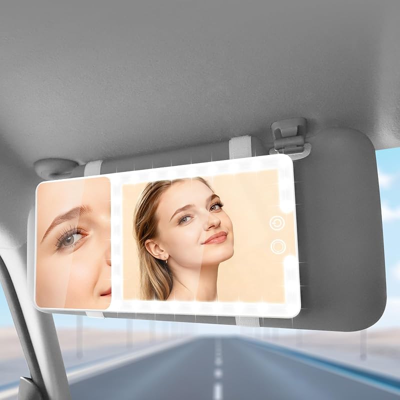 Espelho de Para-Sol Automotivo com Luzes e Ampliação 20X Suupvaor – Branco