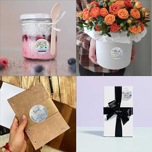 Miniatura 2 de 600 calcomanías holográficas plateadas de Thank You Supporting My Small Business de 15 pulgadas redondas arcoíris negocios negocios boutiques