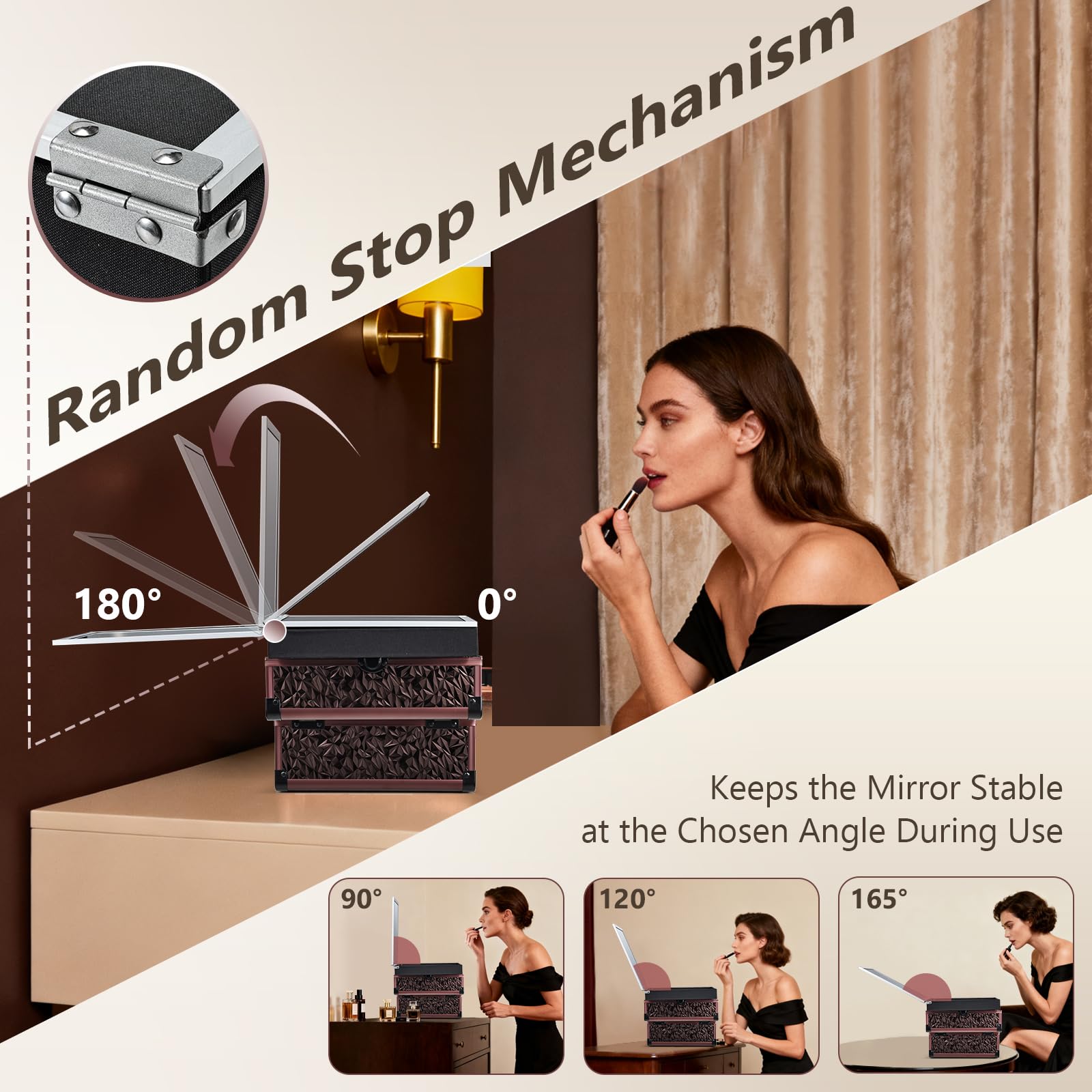 Joligrace Portable Makeup Train Case with Mirror and 2-Tier Trays