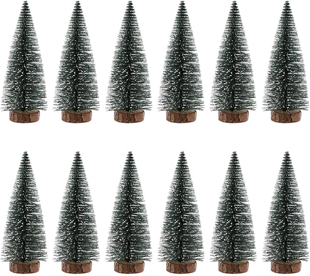 Garneck Artificial Mini Christmas Tree With Wooden Base 10cm Frosted Pine Tree Desk Christmas Tree Holiday Desktop Decorations For Holiday Xmas Party DIY Craft 12Pcs
