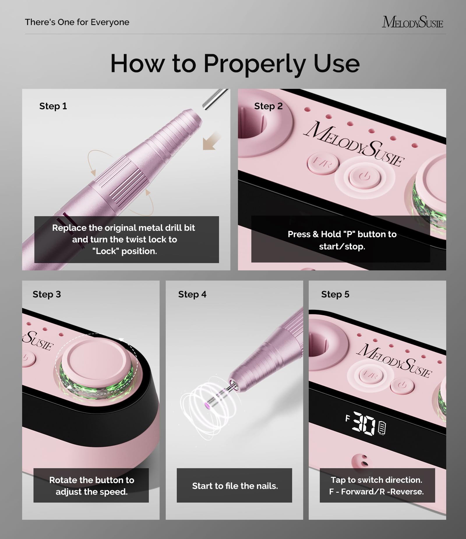 MelodySusie Professioneller Tisch-Nagelfräser SC320A für Nageldesigner | 30.000 U/min, Wiederaufladbar, LED-Anzeige, Aufsatzhaltern, zum Nageldesign & Gel-Entfernung, für Salon