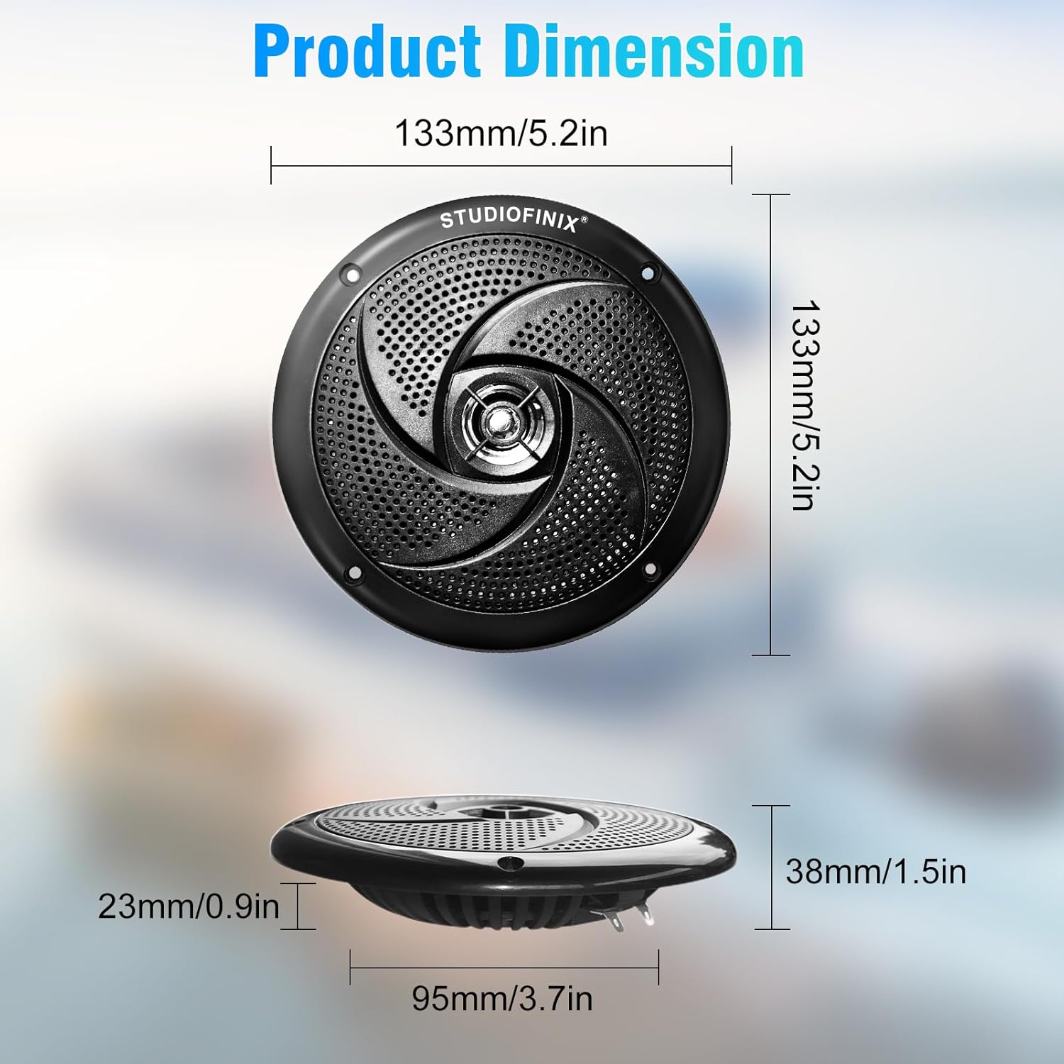 STUDIOFINIX Waterproof Bluetooth Marine Speakers - 4 Inch 2 Way Weather Resistant Outdoor Boat Audio System with LED Lights, 80 Watt Power and Low Profile Slim Style - (Black)