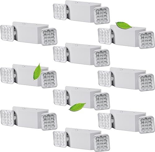Paquete de 10 luces LED de emergencia con batería de respaldo, luz de emergencia comercial ajustable con 2 lámparas LED, luz de emergencia blanca