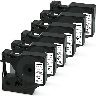 6 Packs BOYEEZON 45013 Label Tapes Compatible with Dymo D1 Label Maker Refills 45013 12mm x 7m, Compatible for Dymo Labelmanger 160 280 360d 420p