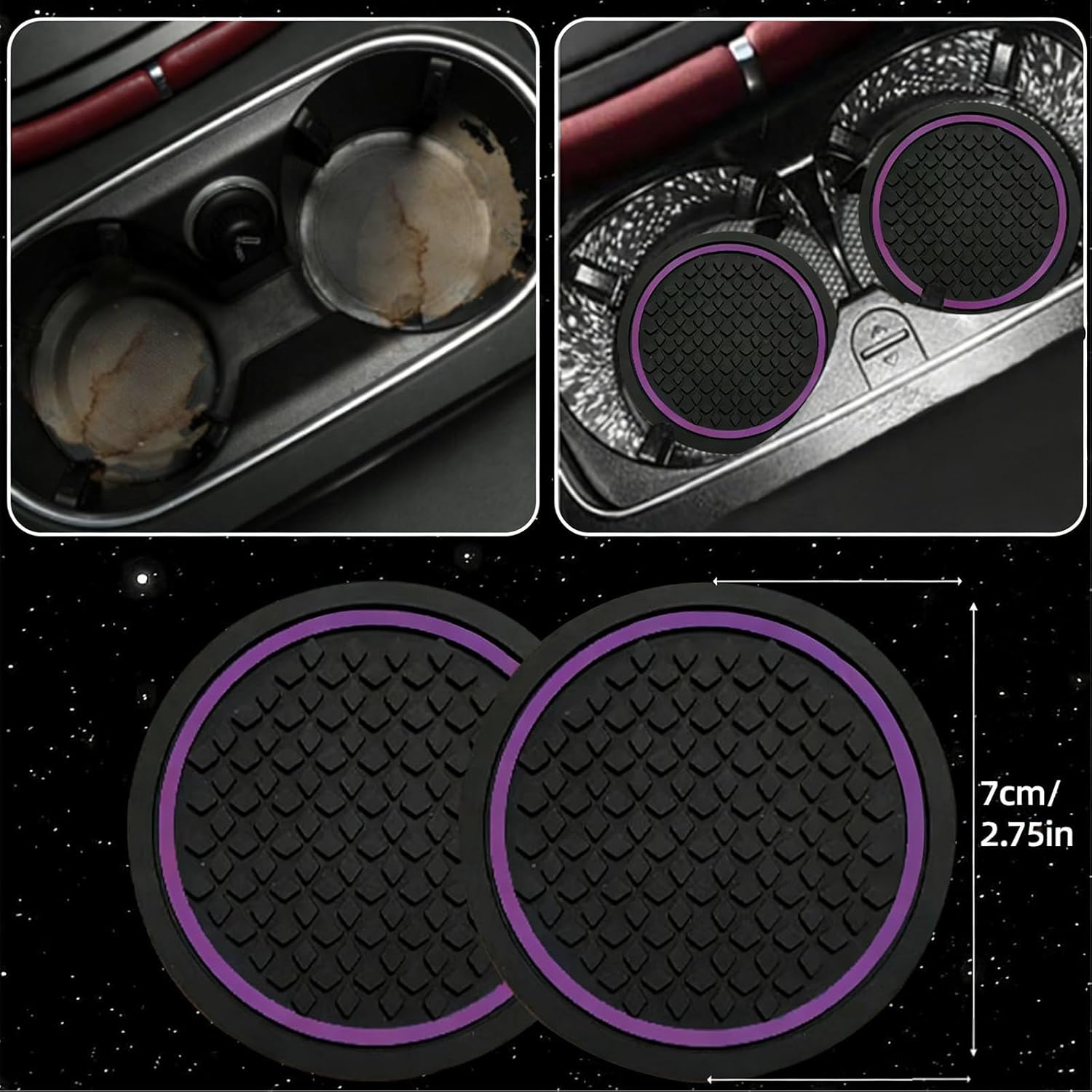 NBTEPEM 6 PCS Car Steering Wheel Cover Set, Microfiber Leather Steering Wheel Covers Universal 14.5-15 inch, Center Console Cover, Seat Belt Cushion, Cup Holder Coaster, Car Accessories Set Purple