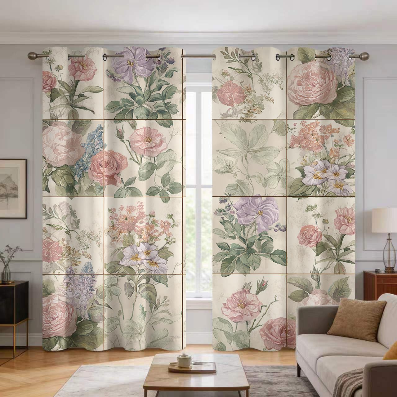 Rideaux occultants thermiques contre le froid avec oeillets motif fleur de ferme