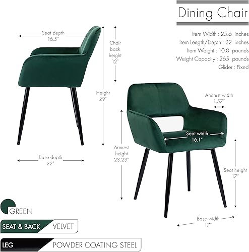 Miniatura 2 de Porthos Home Giana - Silla de comedor con tapicería de terciopelo de lujo, reposabrazos bajos y patas de metal con protectores de suelo (diseño