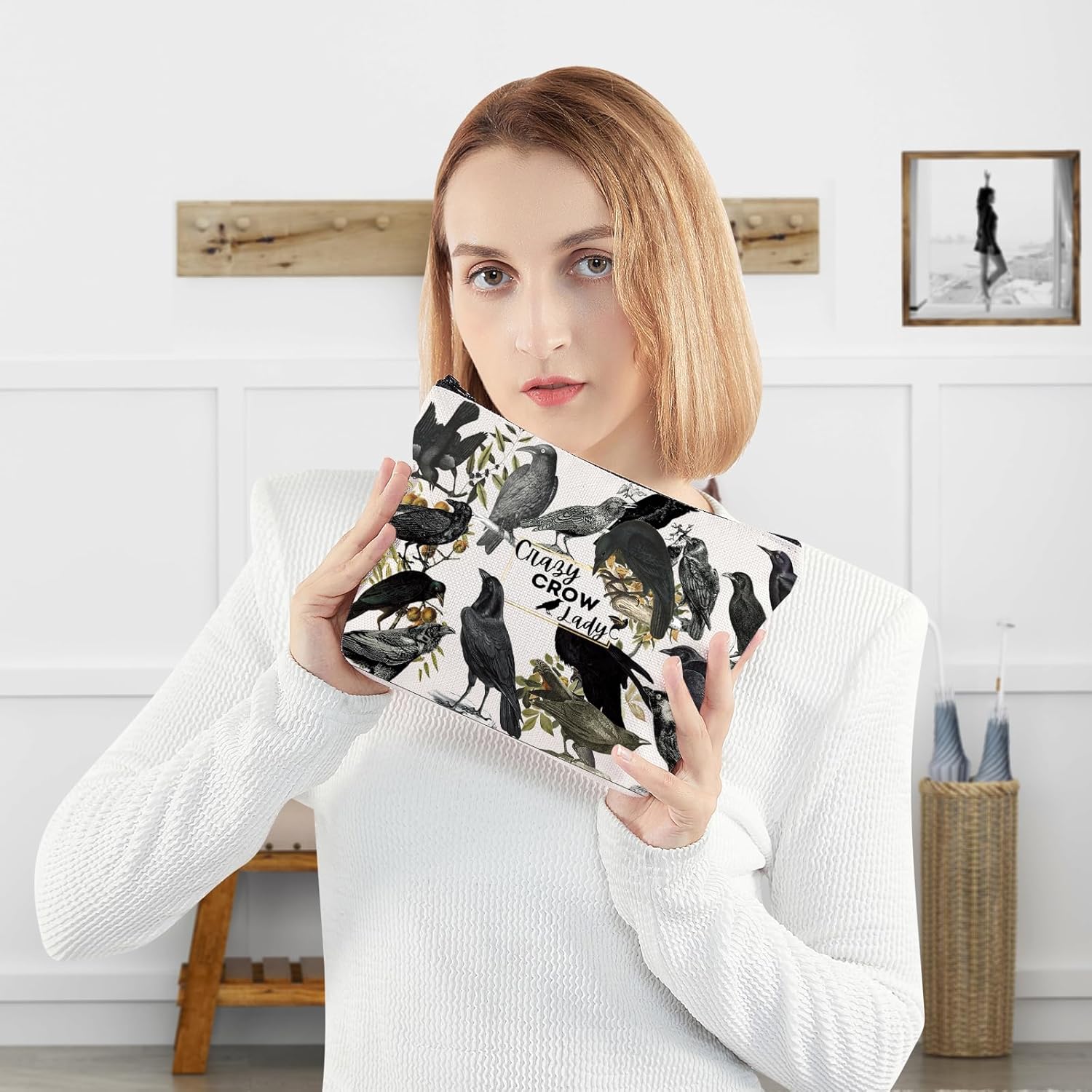 WZMPA Bird Crow Cosmetic Bag Crow Lover Gift Crazy Crow Lady Makeup Zipper Pouch Bag Crow Merch (crazy crow lady) - Image 6