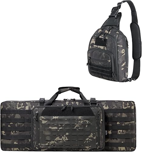 DBTAC - Bolsa doble para rifle de 32 pulgadas (camuflaje negro) + bolsa táctica oculta de transporte pequeña (camuflaje negro), diseño elegante y