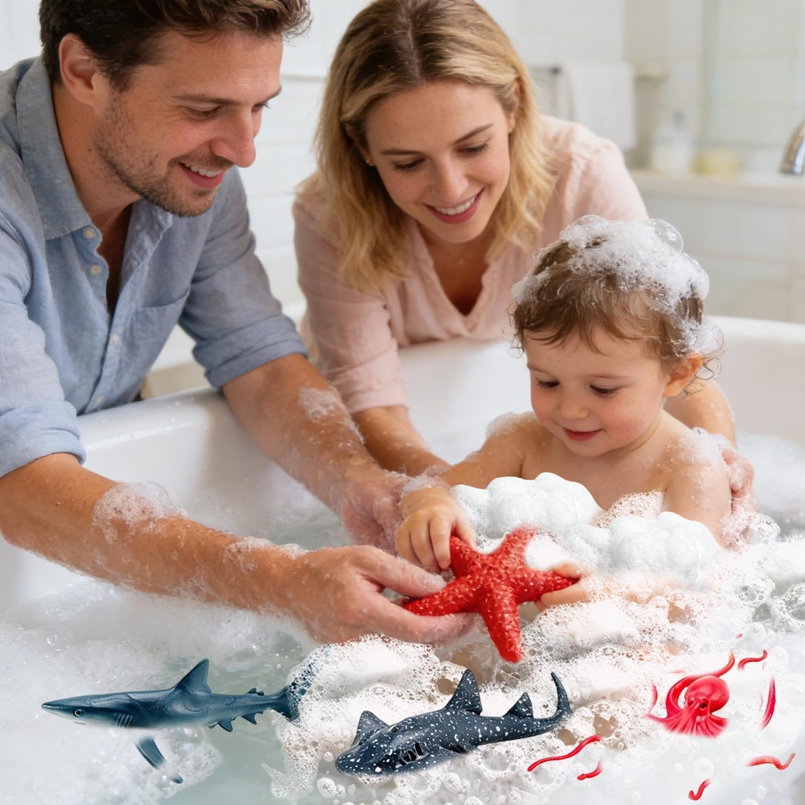 Generico Set di Animali Marini | Set Interattivo con Figure Realistiche,21 Creature Marine - per Bambini e Bambine, Piscina, Spiaggia, Acquario, Scrivania, Comodino