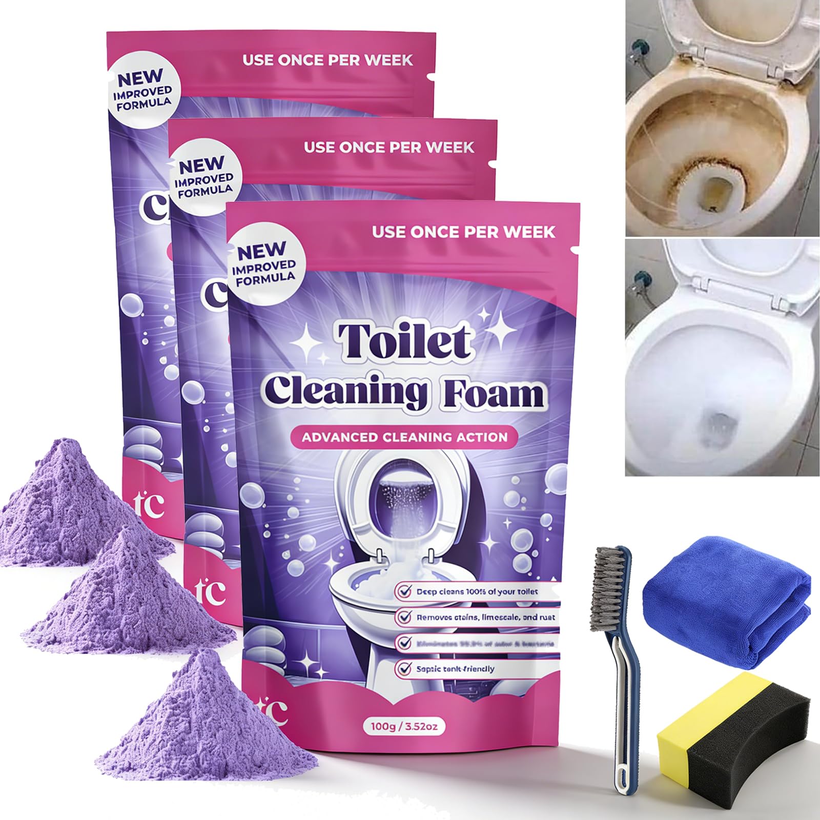 Fizzclean Toilet, Fizz Clean To-ilet, FizzClean To-ilet Cleaner, Fizz Clean Notice, Mousse Cleaner WC, Toilet Cleaner, Cleaning Foam Toil-et, For Toil-ets Sparkling Mousse Contactless (1 sac+1 boîte) — view 13