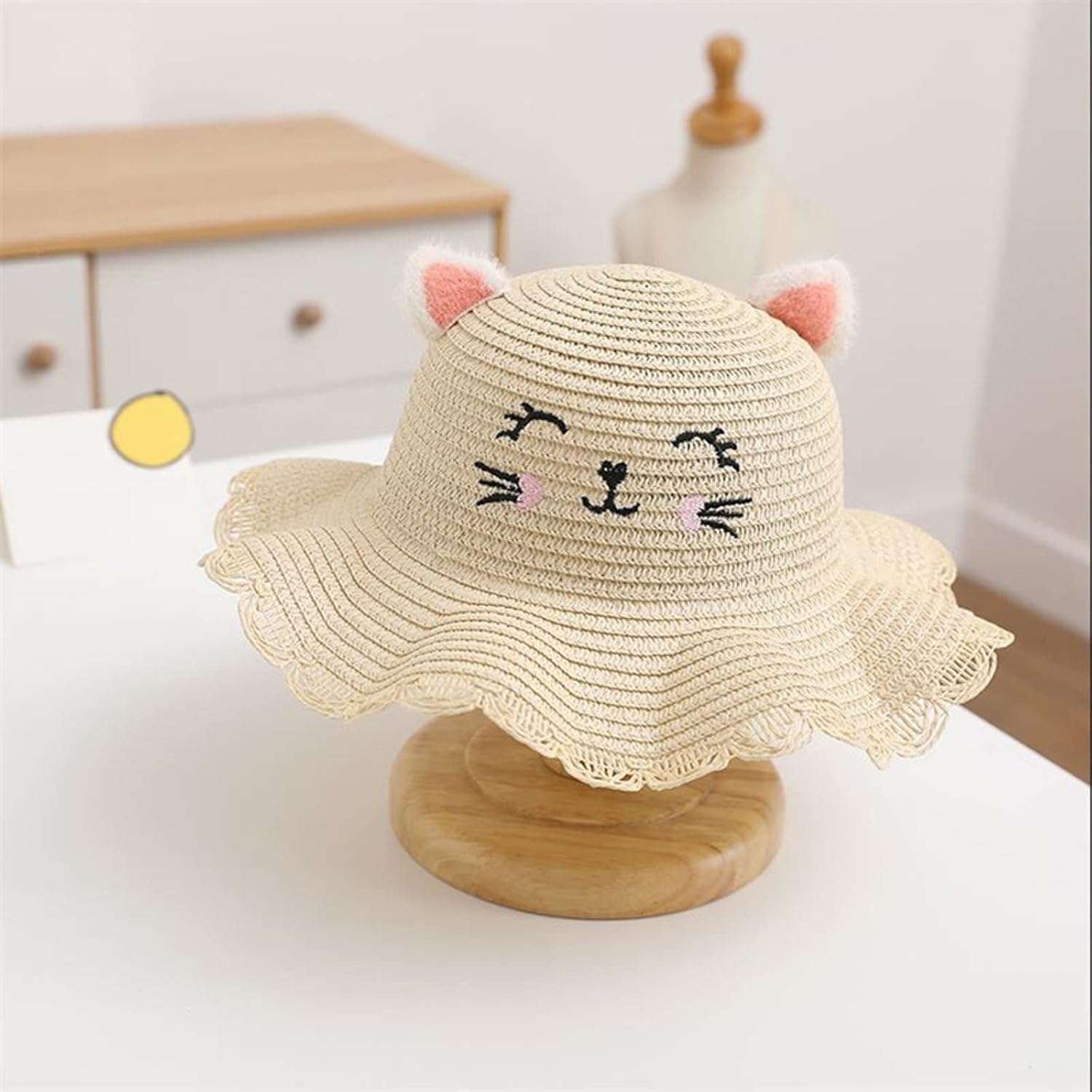 Girls Straw Sun Hat Purse Set Cute Graphic Ruffle Trim Sun Protection Hats Summer Lightweight Adjustable Wide Brim