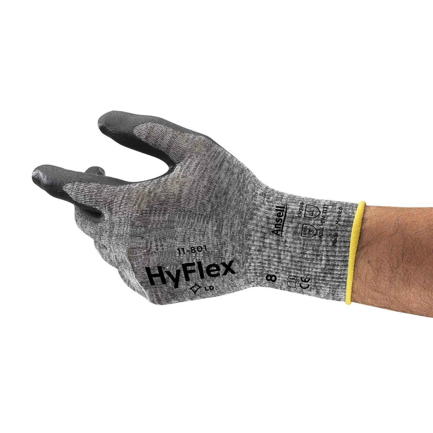 Ansell HyFlex 11‑801 Gloves for Shipping, Machinery & Metal Fabrication - Size 9 (L), Grey & Black, Vend Pack (Case of 144)