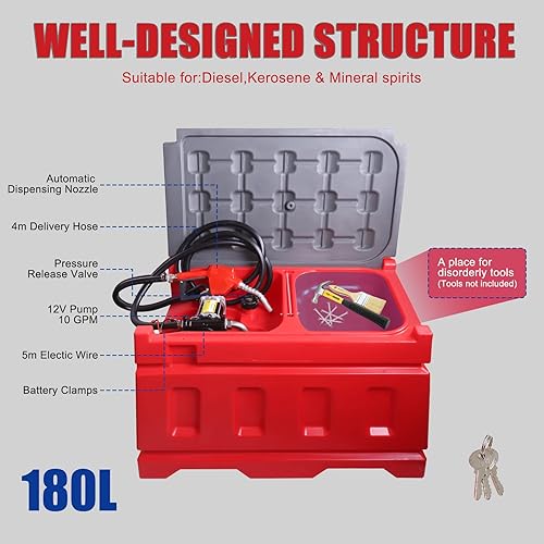 Miniatura 4 de Tanque de transferencia de combustible portátil, capacidad de 48 galones y caudal de 15 GPM, tanque de transferencia de gas portátil con bomba de