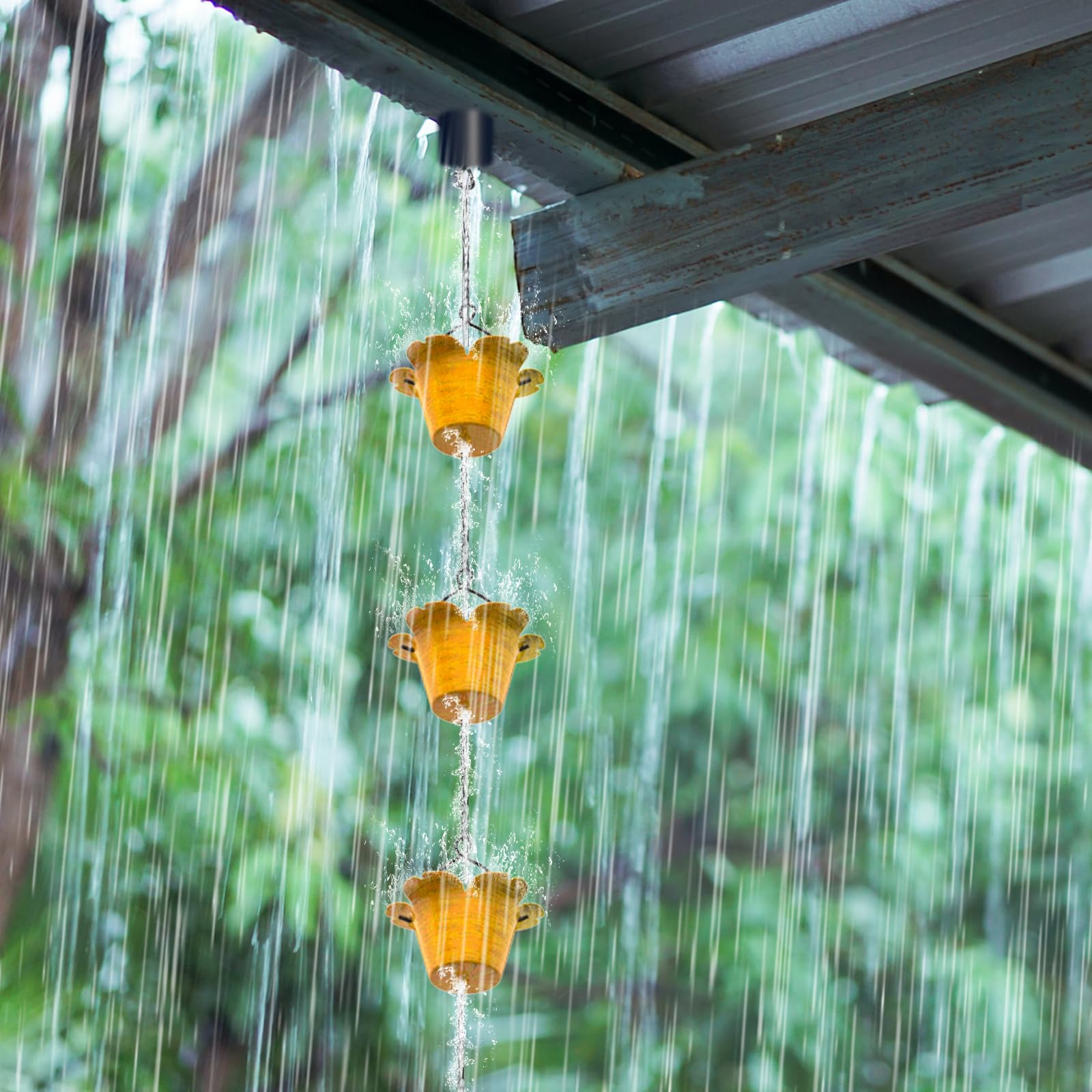 Cadena de Lluvia Cadena de Lluvia de Metal de Longitud 2.3 m, Manguera de Descenso de Repuesto para Canaletas, Funcional y Decorativa Cadenas de Lluvia Colgantes (Amarillo)