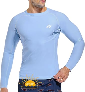 MEETWEE Men's UPF 50+ Swim Rash Guard Vest, Long Sleeve UV Sun Protection Shirts Swimming Tops, Quick Drying Lightweight Swim Shirt Watersport Outdoor