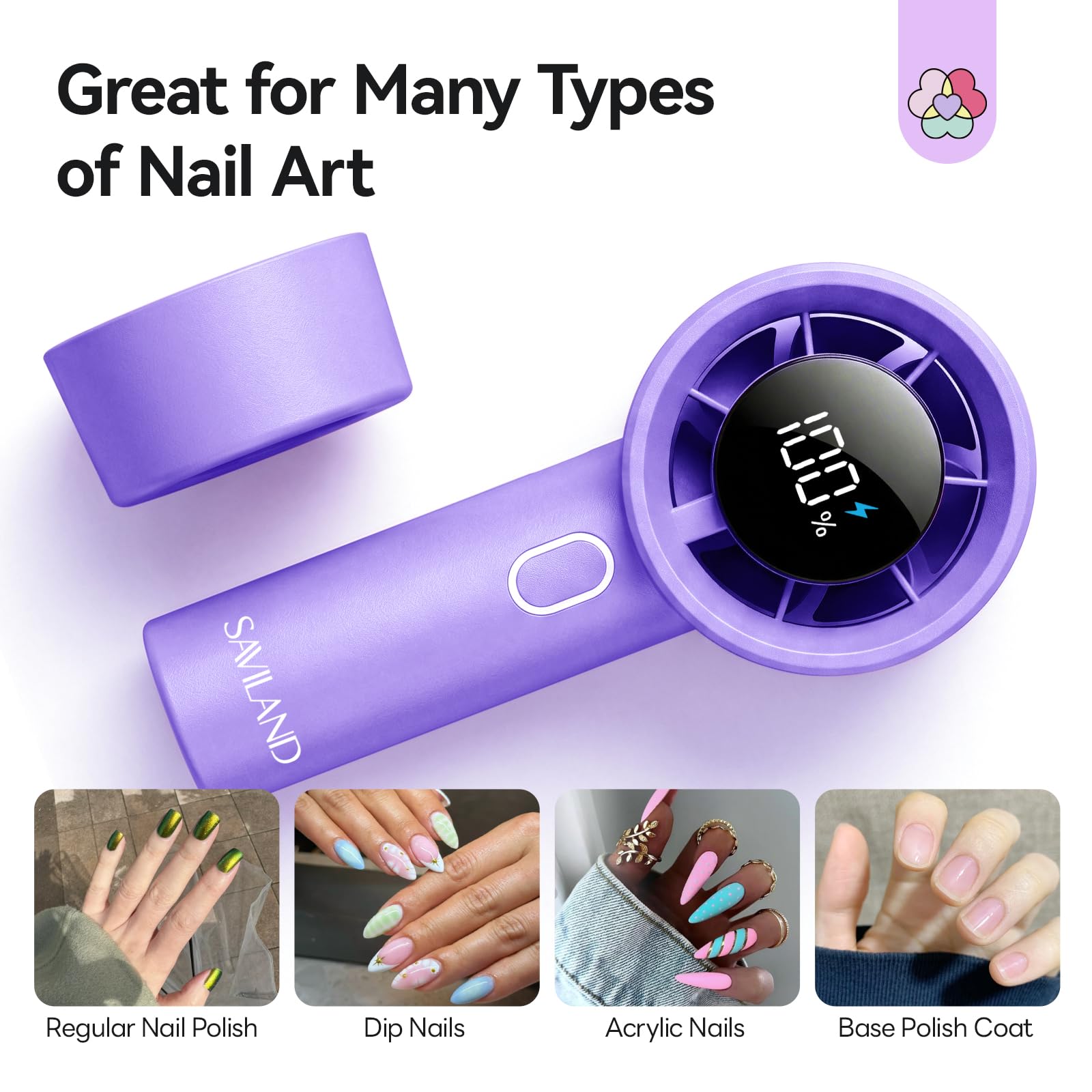 SAVILAND Quick Dry Nageltrockner: Tragbarer Nageltrockner für Normalen Nagellack mit Starkem Luftstrom Automatischem Sensor Warmer und Kühler Windgebläse Batterielos für Zuhause und Salon 2.5W