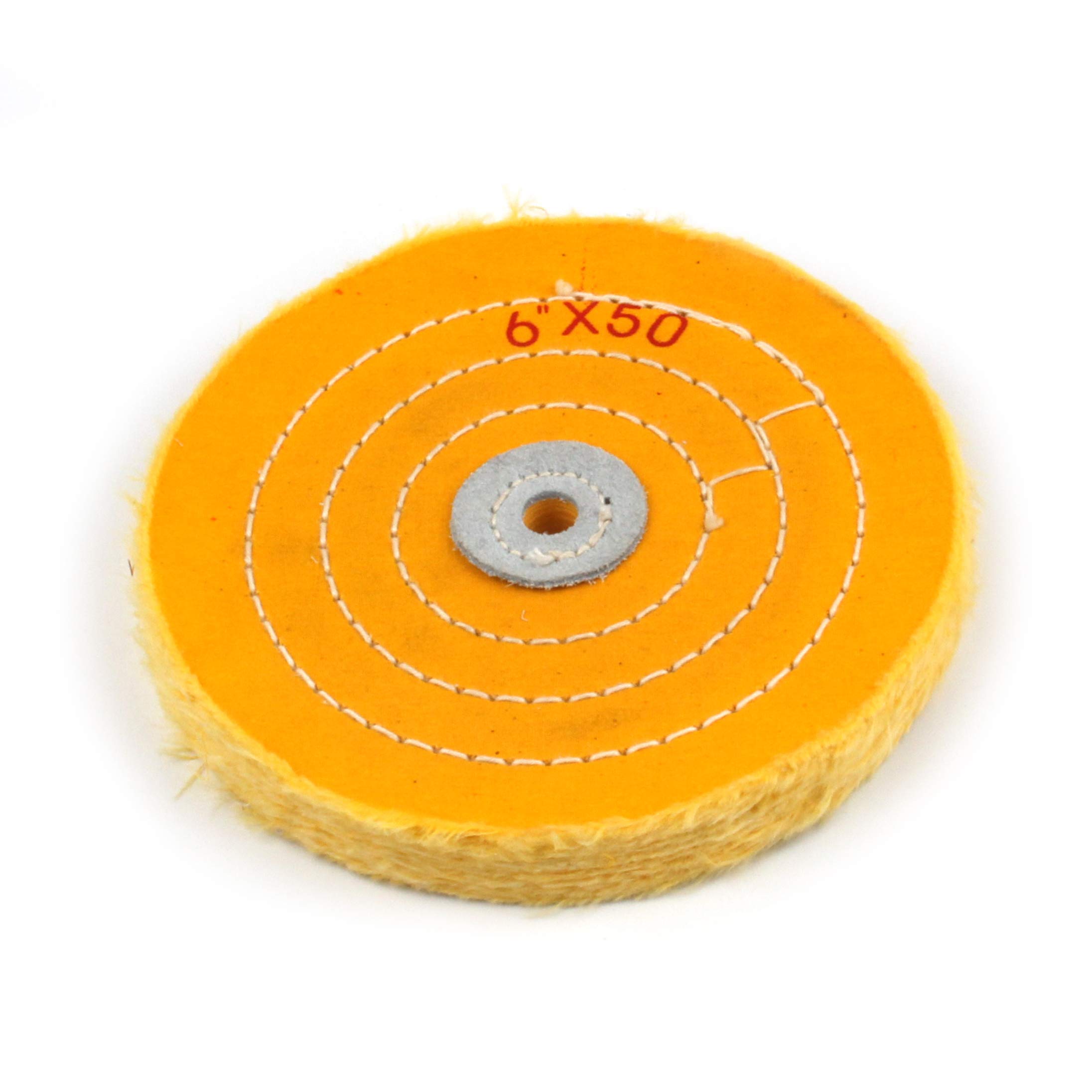 6 Inch Cloth Buffing Polishing wheel with 2/5 Inch Arbor for Bench Grinder Buffer Tool, Yellow, 50 Ply