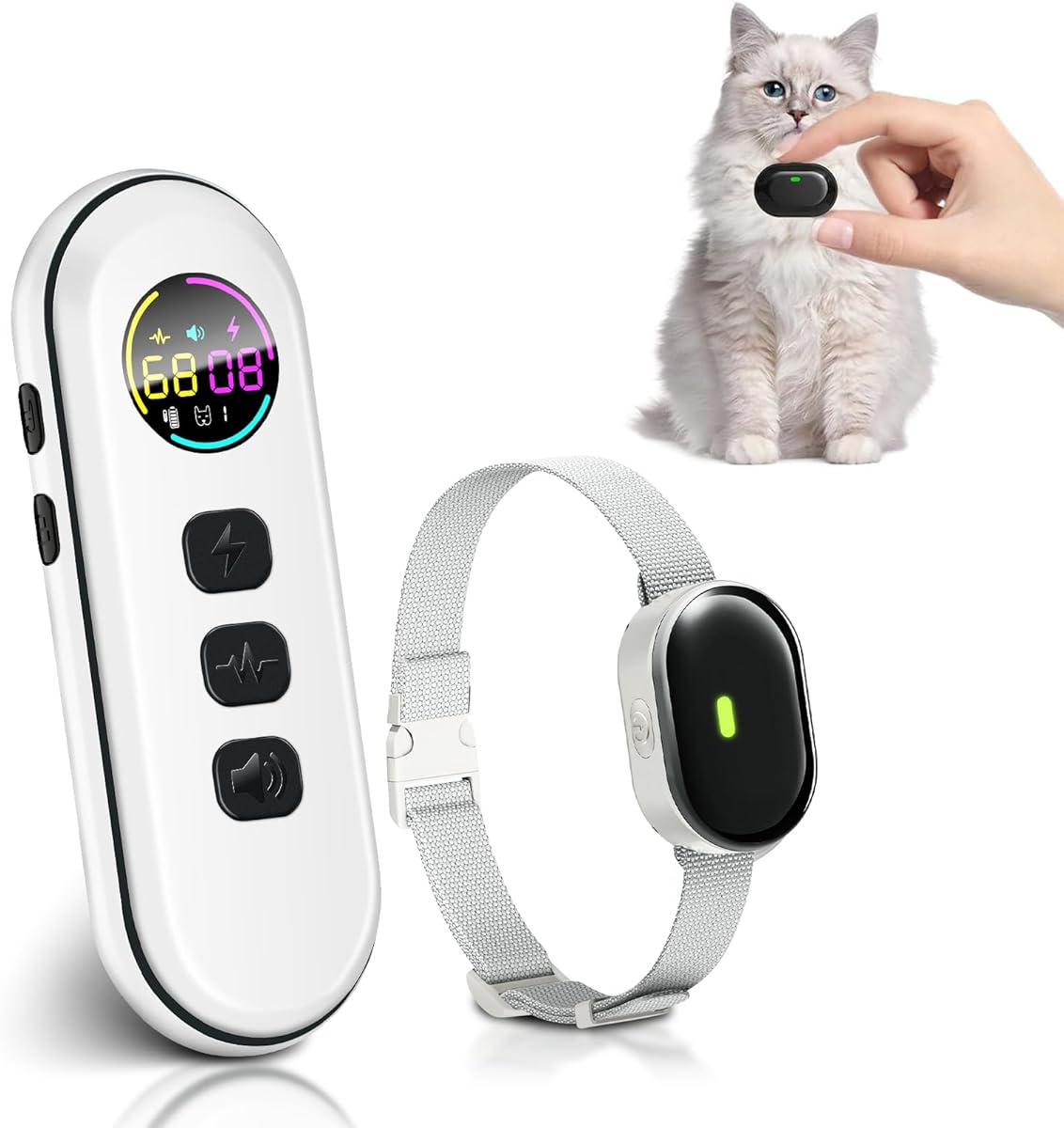 Ultra-Small Cat Shock Collar, Ultra-Light & Thin Cat Training Collar with 1300ft Remote, Tailored for Cats & Small Dogs, 198-Level Precise Control, Waterproof, Rechargeable (Beige)