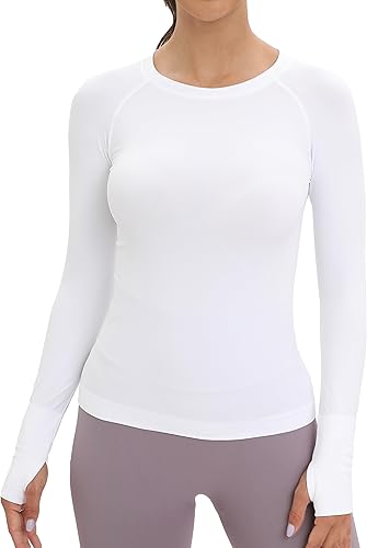 MathCat Camisetas de Entrenamiento sin Costuras para Mujeres de Manga Larga para Yoga y Correr, Transpirables, con Agujeros para el Pulgar, Tops