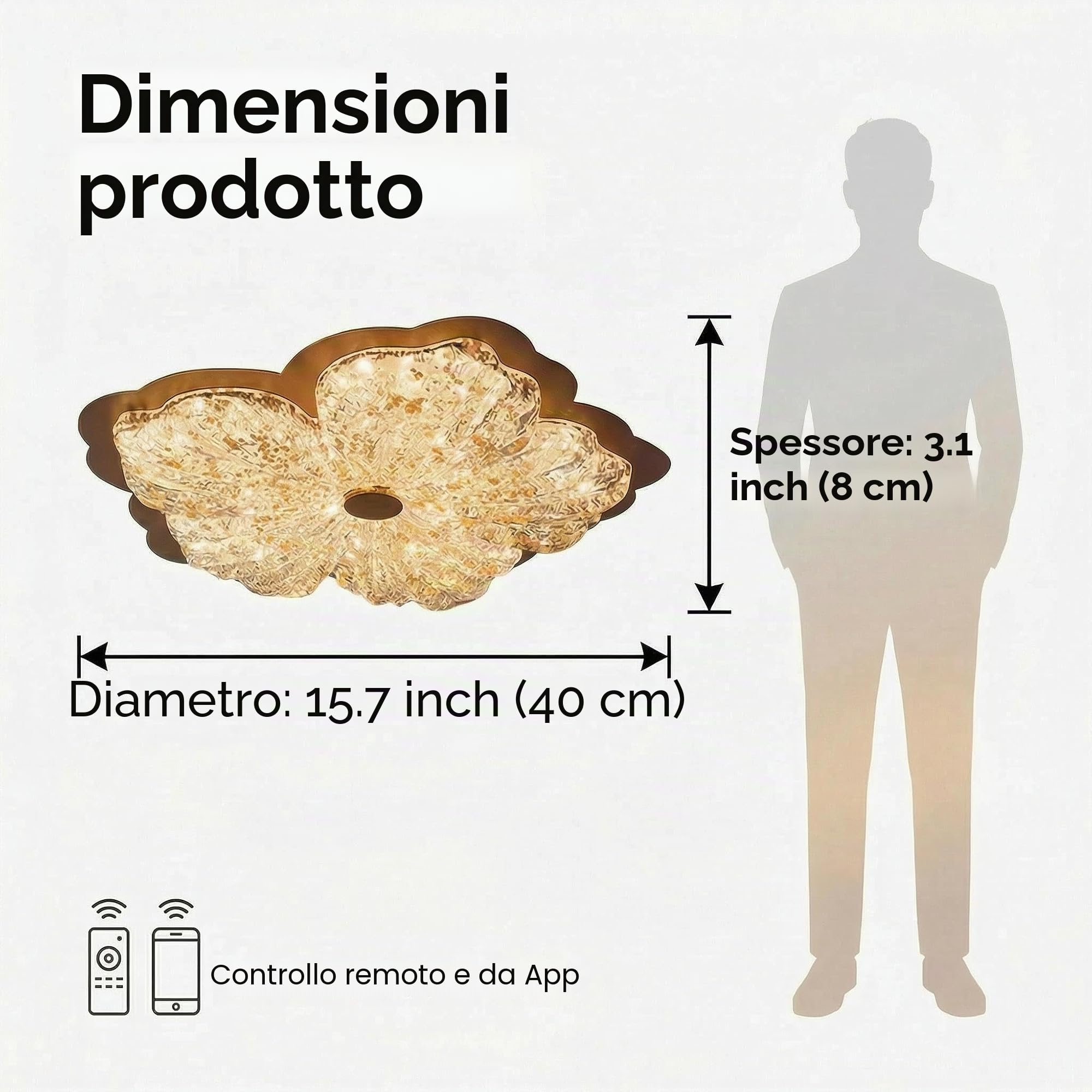Plafoniera LED 72W Dimmerabile con Telecomando, Plafoniera Fiore Paralume in Resina, Illuminazione Plafoniera per Camera e Sala da Pranzo (40CM)