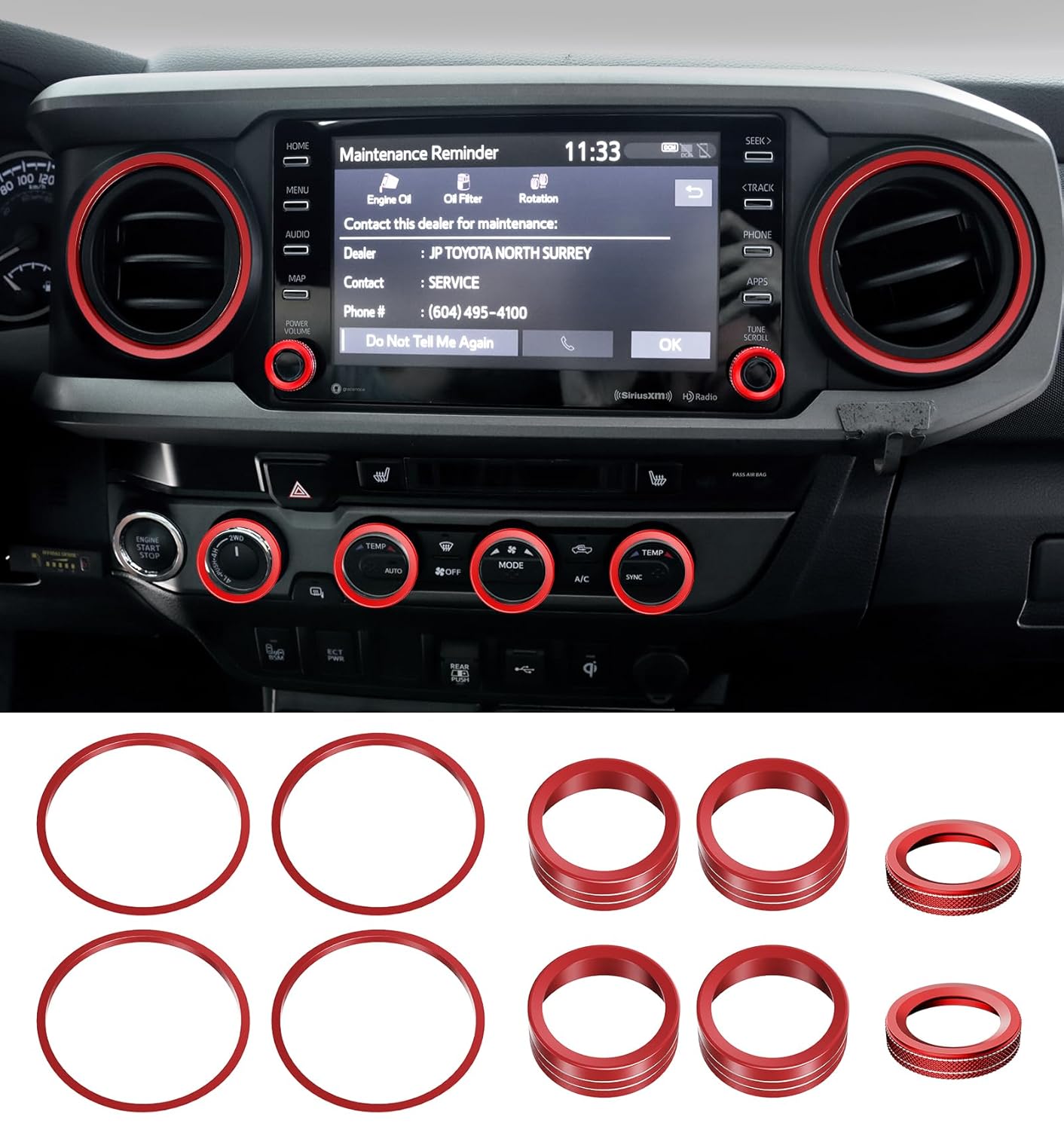 Interior Accessories for Toyota Tacoma 2023 2022 2021 2020 with 8" or 7" Touchscreens, Decorated A/C Vent Trim Rings Button Knob Covers for Air Conditioner AC Audio CD Radio Switch, 10 PCS