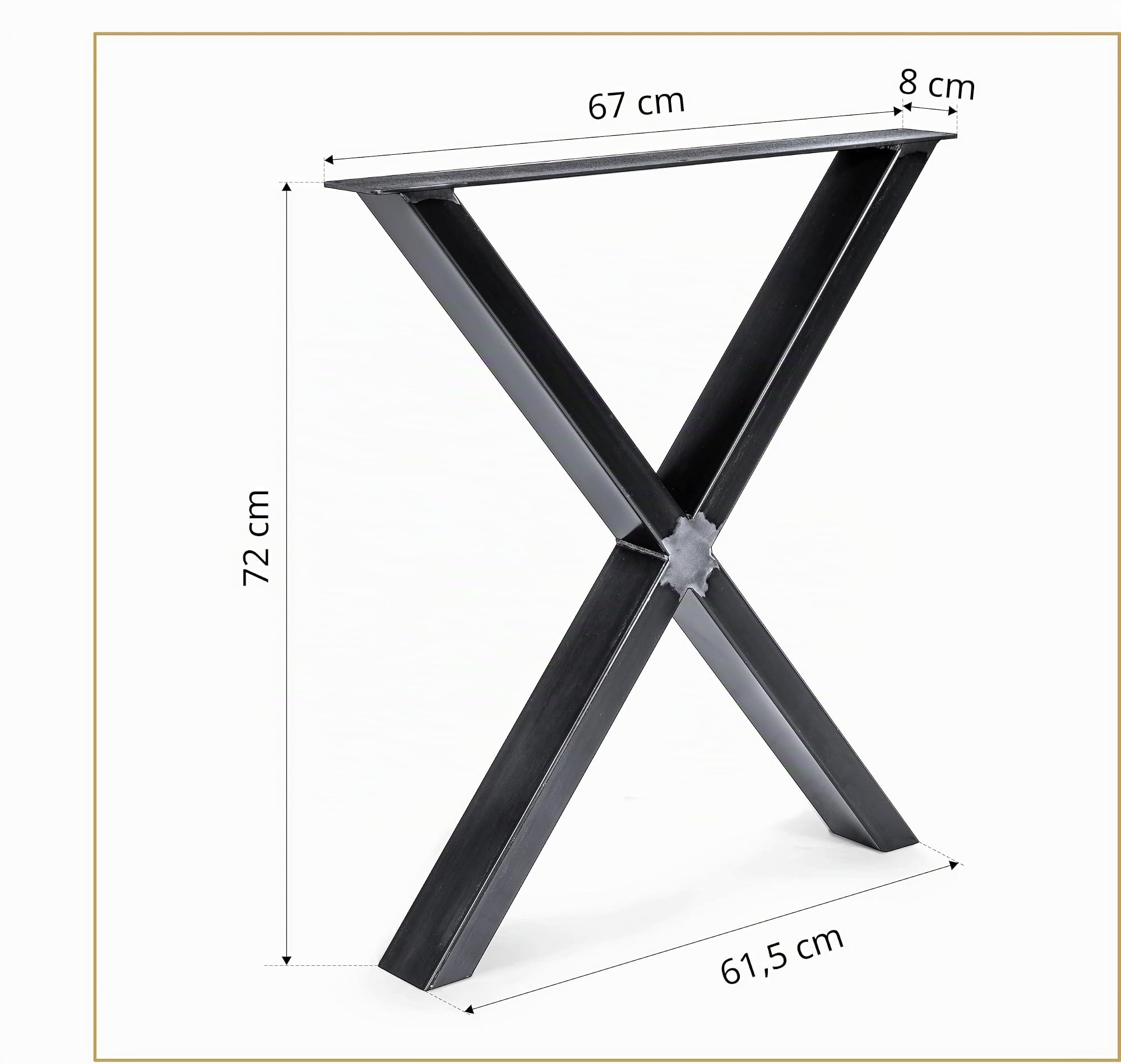 Magnetic Mobel Set de 2 Pieds de Table Pied de Meuble Métal revêtu par Poudre 'X' Conception (d'or, L64 x H72 cm)