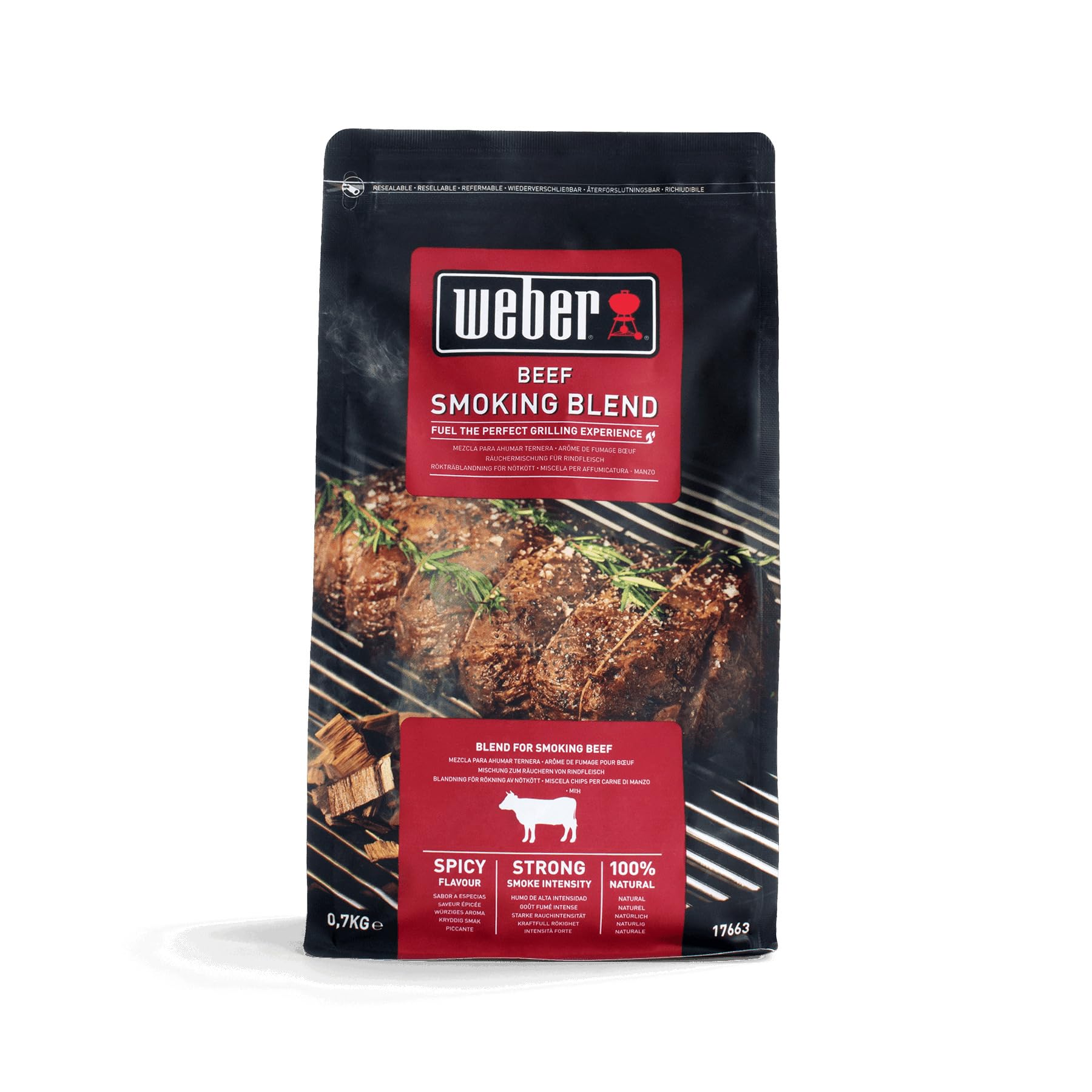 Weber Räucherchips-Mischung für Rind/BBQ-Zubehör, Natürliche Räucherchips für den Grill, Würziges Aroma mit starker Rauchintensität, 0,7 kg Rindfleisch 30.5 x 27.2 x 15.2 cm