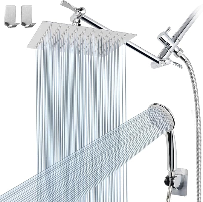 Pommeau de douche combiné avec bras d'extension de 28 cm, pommeau de
