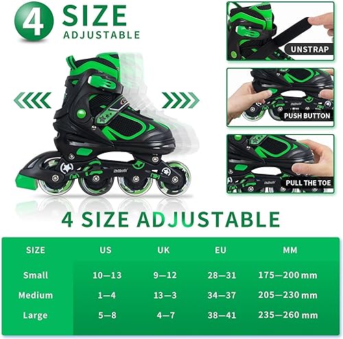 Miniatura 4 de Nattork Blade - Patines para niños con rueda iluminada, para exteriores e interiores, patines negros en línea iluminados para niños pequeños de 5 a