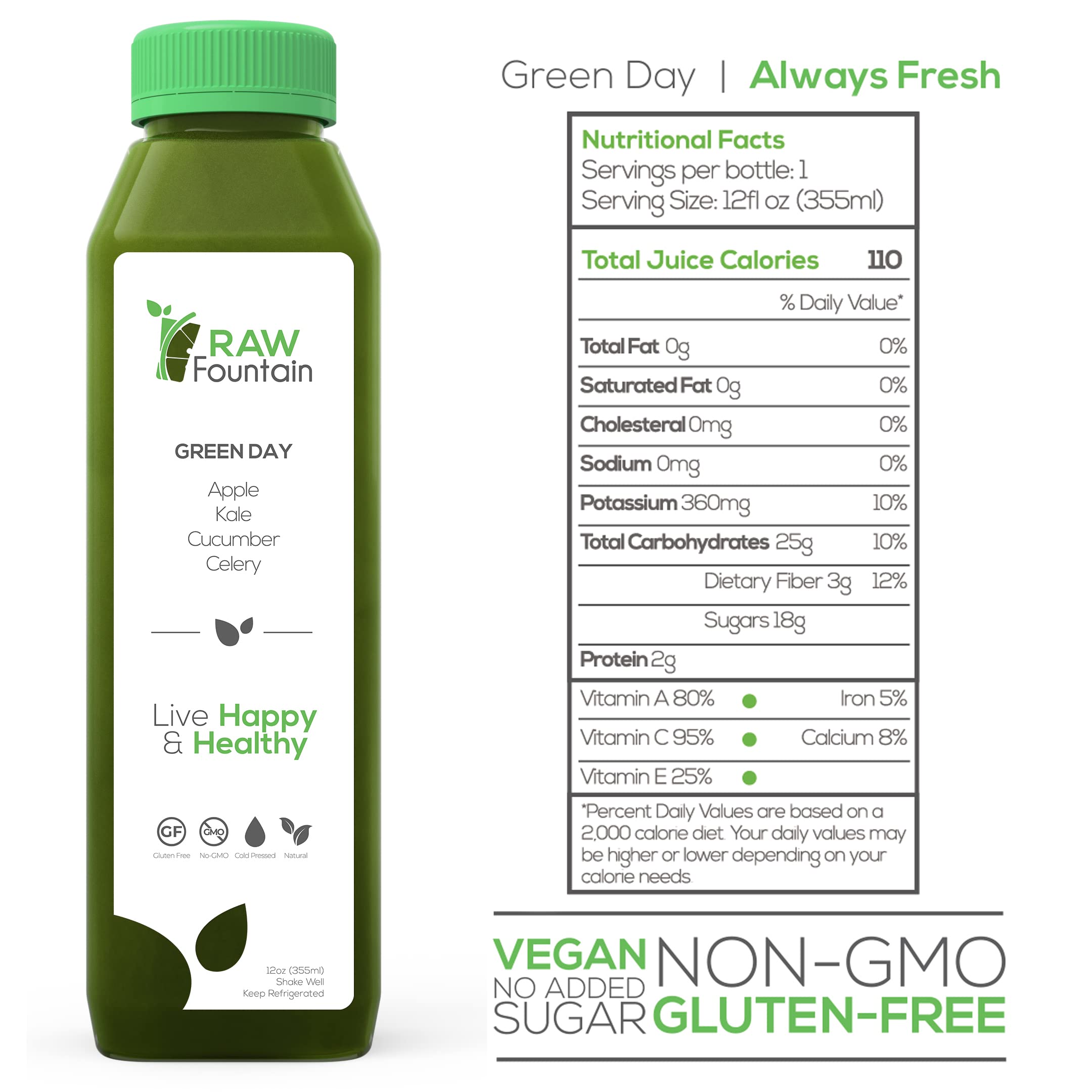 Raw Fountain 3 Day Green Juice Cleanse, All Natural Raw, Vegan Detox