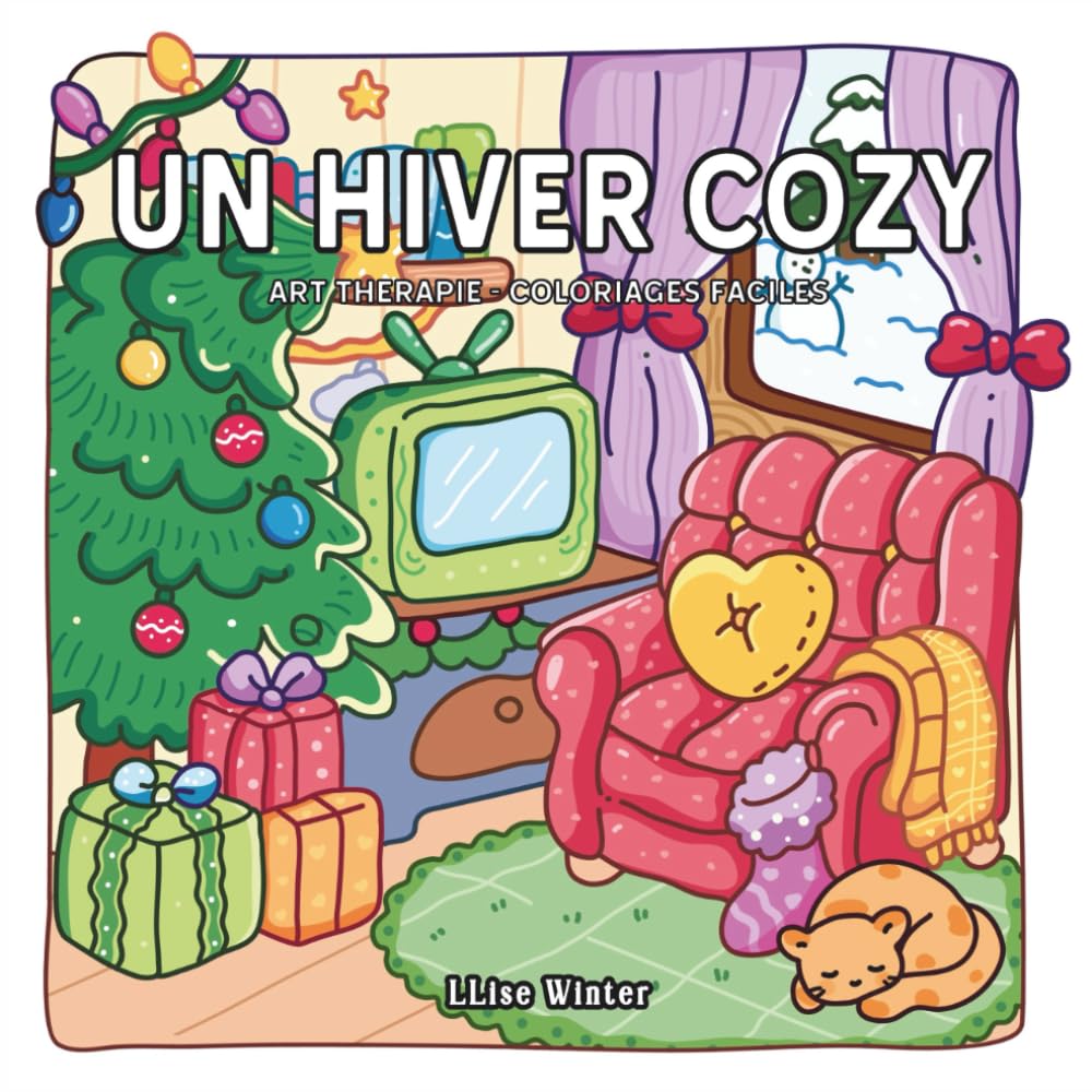 Un hiver cozy: 40 coloriages avec pages de suivi (tracker) | Bilingue FR/EN | Faciles et relaxants