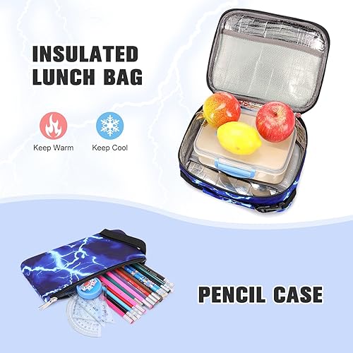 Miniatura 5 de Bevalsa Mochila para niños, bolsas escolares Lightning con bolsa de almuerzo y estuche para bolígrafos para niños, niñas, adolescentes