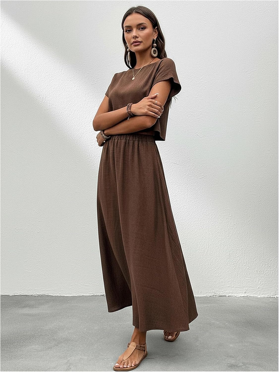 Women's 2 Piece Casual Summer Outfits Short Sleeve Crop Blouse and A Line Maxi Skirt Matching Sets - Image 3